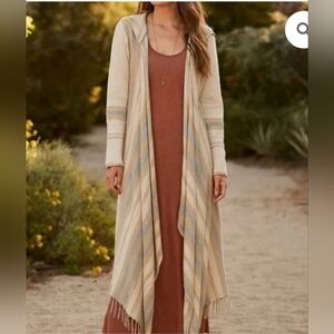 SOFT SURROUNDINGS COTTON CASHMERE CARDIGAN SWEATER COATIGAN HOOD Beige Gray L